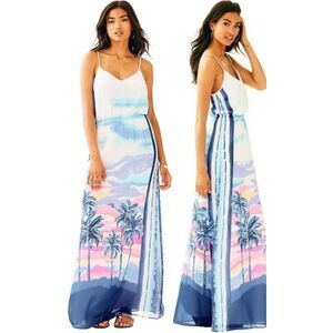 Lilly Pulitzer Deanna Maxi Dress Medium Pink Sunset Palm Sunset Tropical